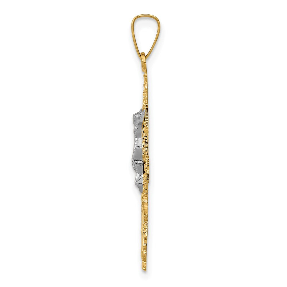 14k Two-tone 15 mm Cara Vaca Crucifix Pendant (1.52 grams)