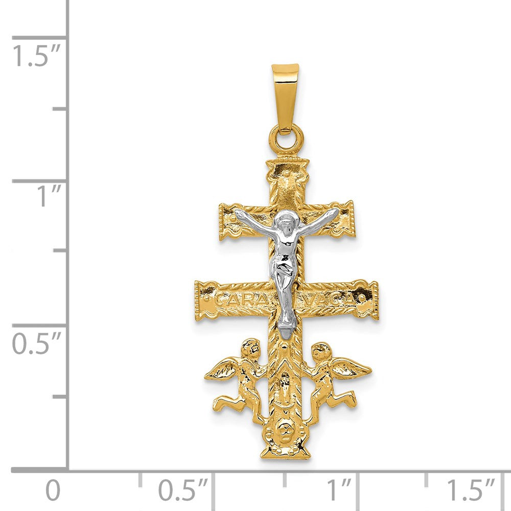 14k Two-tone 15 mm Cara Vaca Crucifix Pendant (1.52 grams)