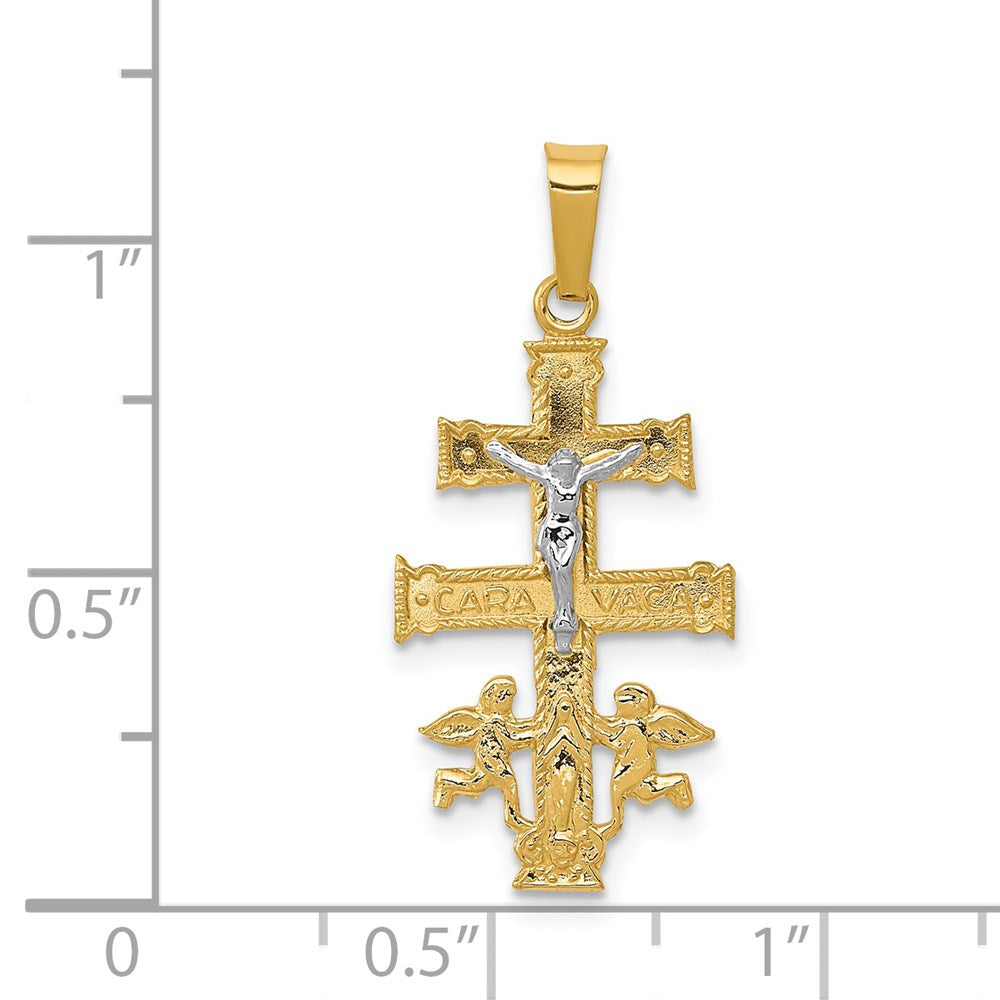 14k Two-tone 12 mm Cara Vaca Crucifix Pendant (0.82 grams)