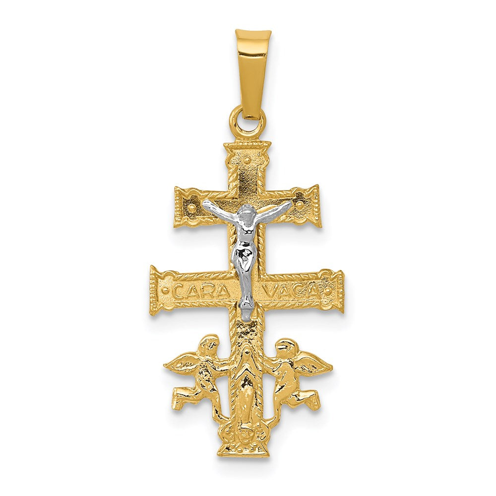 14k Two-tone 12 mm Cara Vaca Crucifix Pendant (0.82 grams)