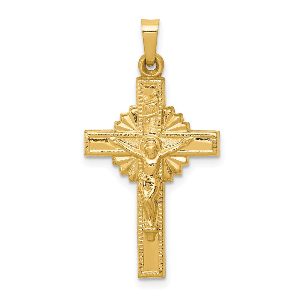 14k Yellow Gold 17 mm INRI Hollow Crucifix Pendant (1.05 grams)