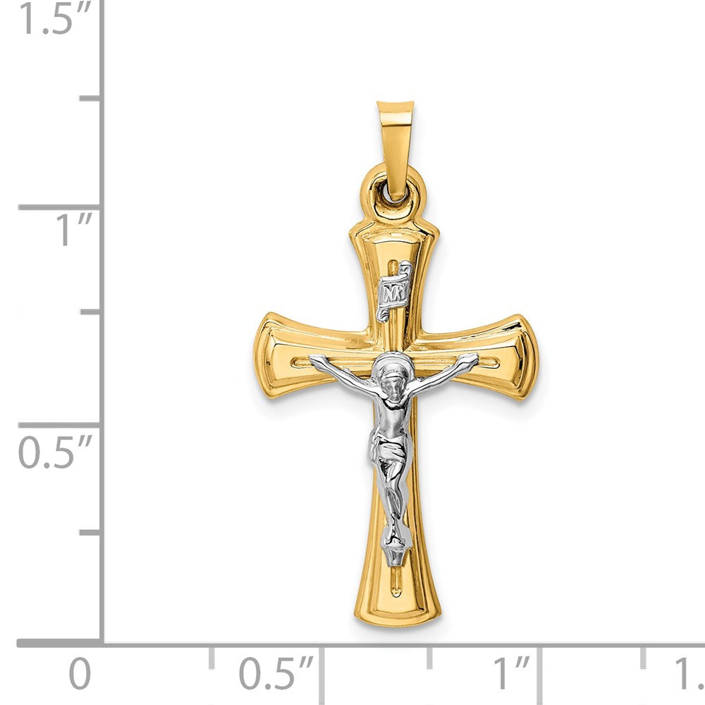 14k Two-tone 17 mm INRI Hollow Crucifix Pendant (1.19 grams)