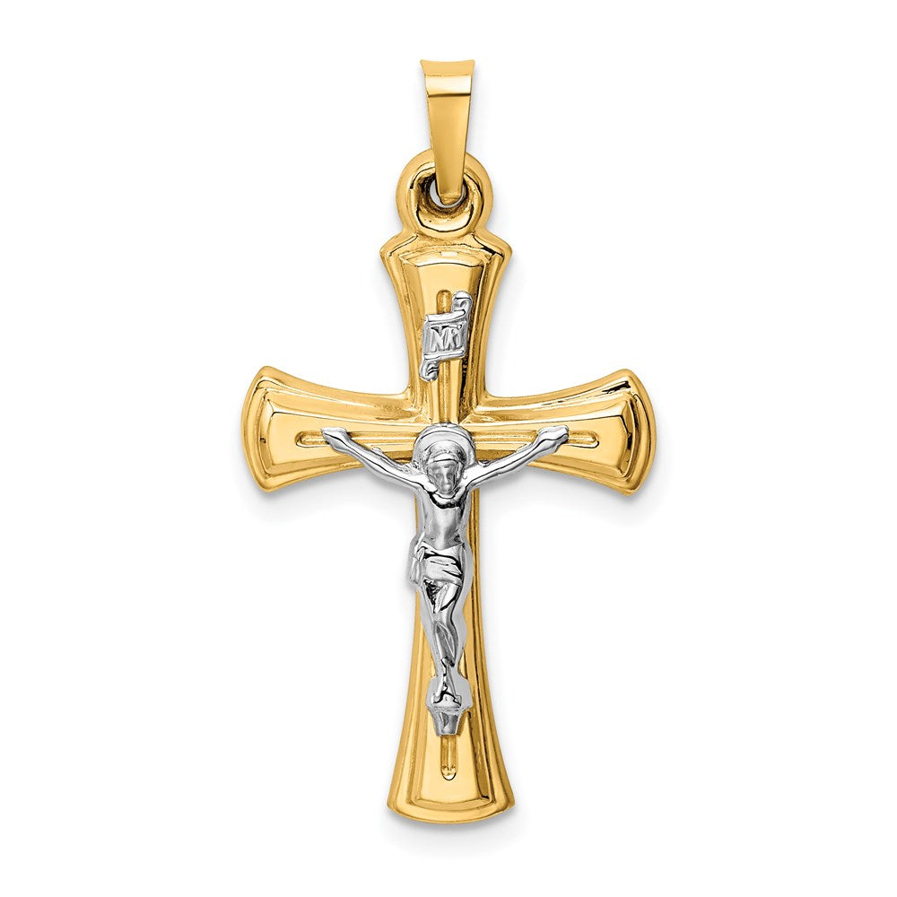 14k Two-tone 17 mm INRI Hollow Crucifix Pendant (1.19 grams)