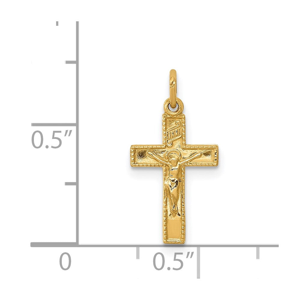14k Yellow Gold 10 mm INRI Crucifix Charm (0.48 grams)