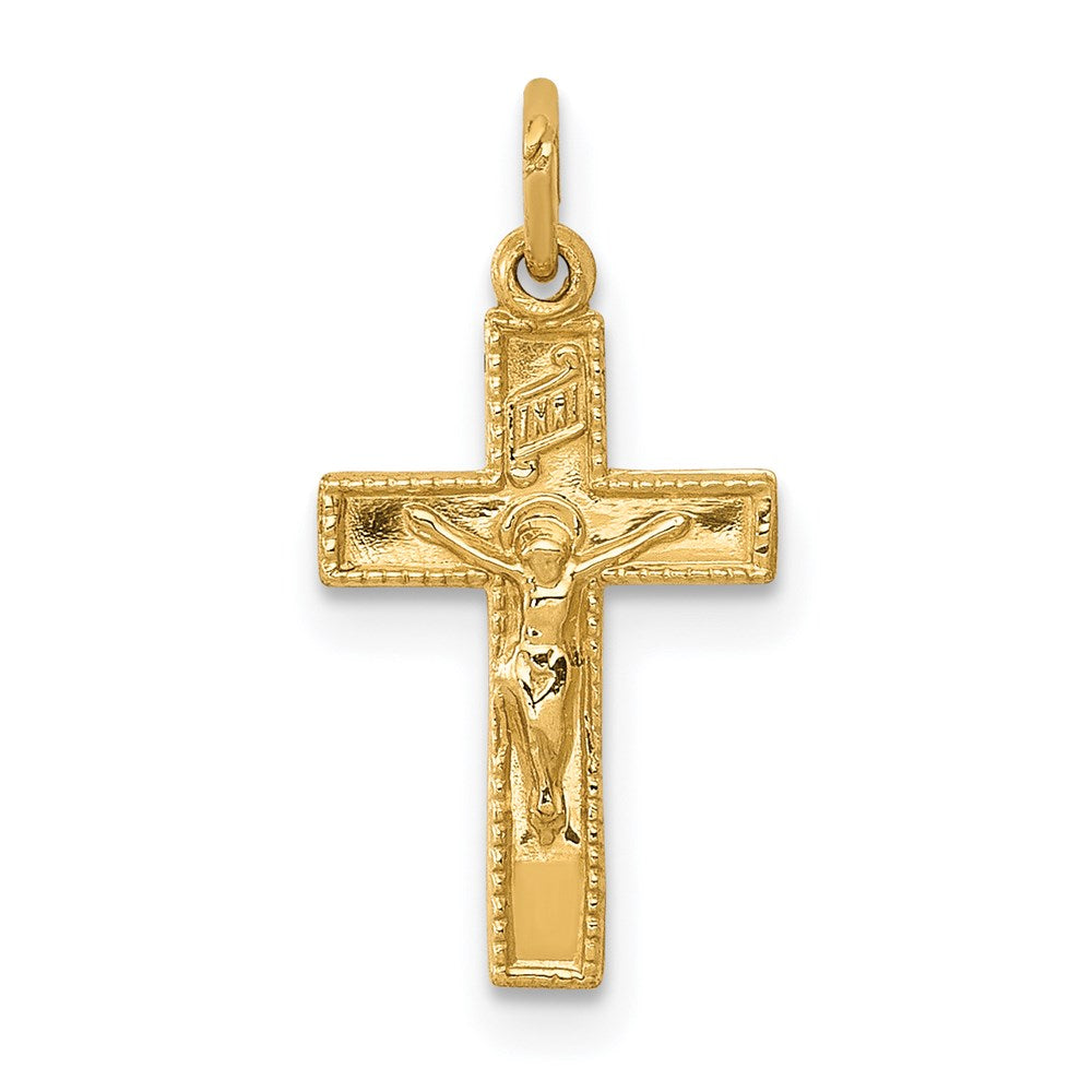 14k Yellow Gold 10 mm INRI Crucifix Charm (0.48 grams)