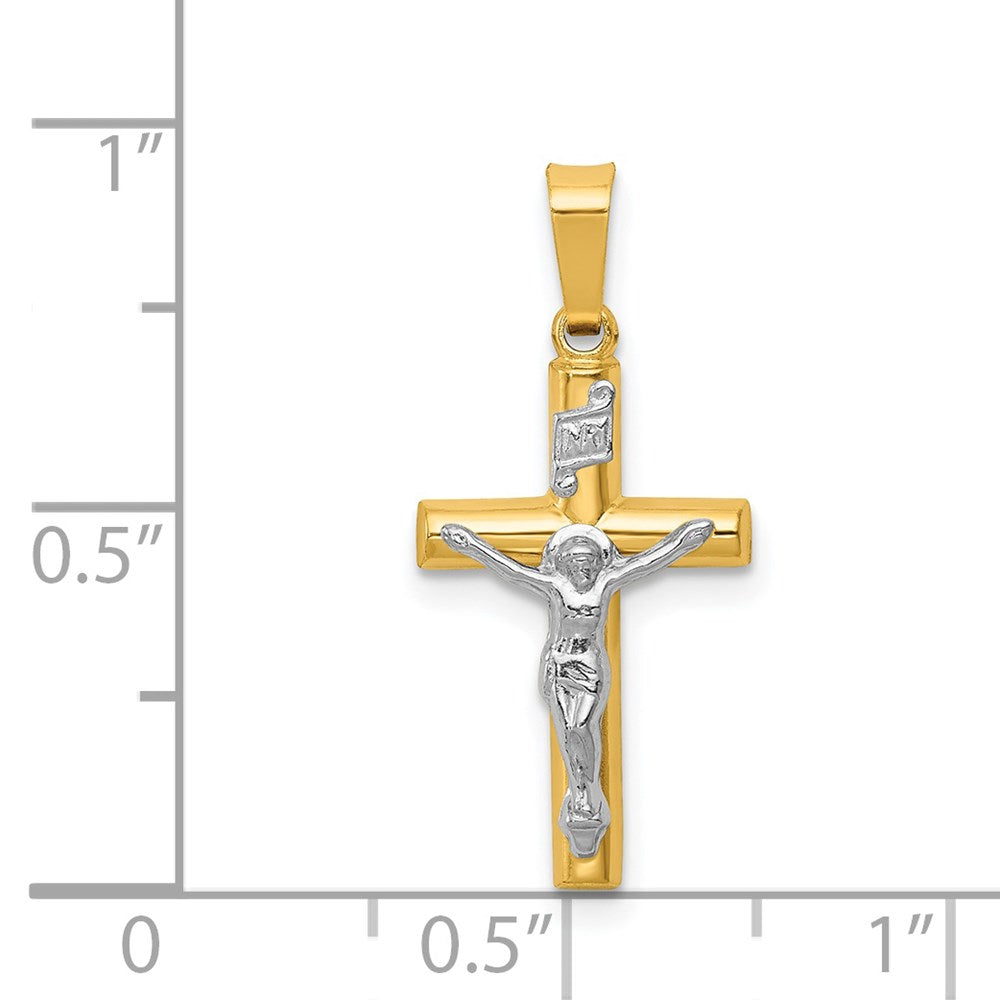 14k Two-tone 12 mm INRI Hollow Crucifix Pendant (0.76 grams)