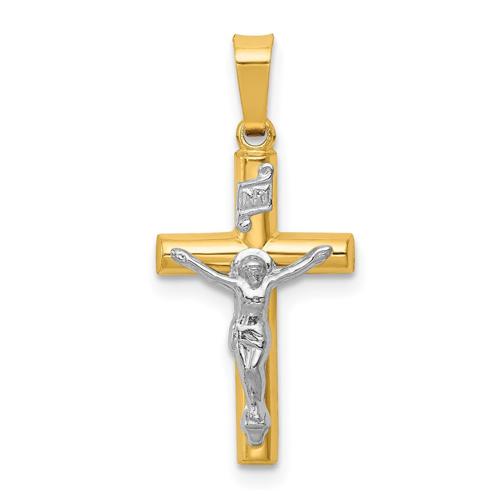 14k Two-tone 12 mm INRI Hollow Crucifix Pendant (0.76 grams)