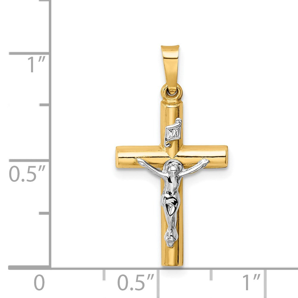 14k Two-tone 14 mm INRI Crucifix Pendant (0.95 grams)