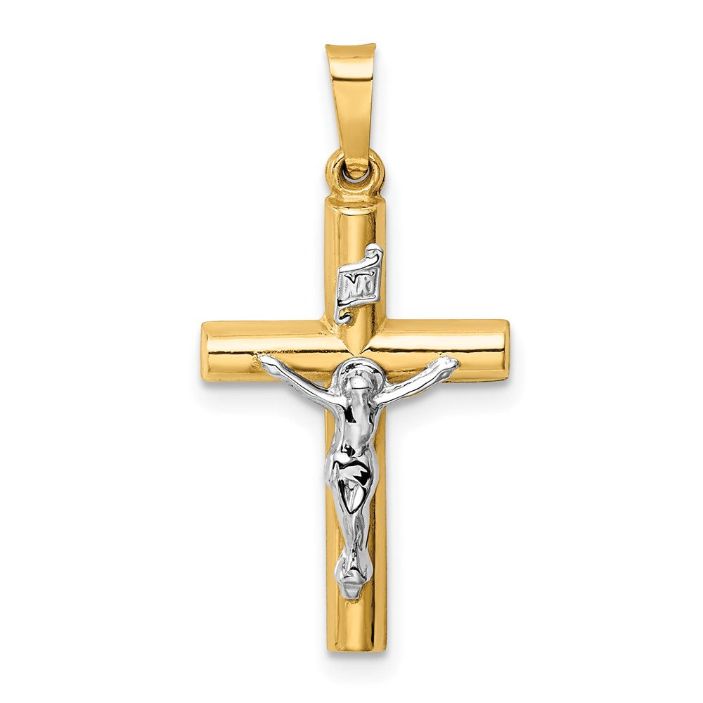14k Two-tone 14 mm INRI Crucifix Pendant (0.95 grams)