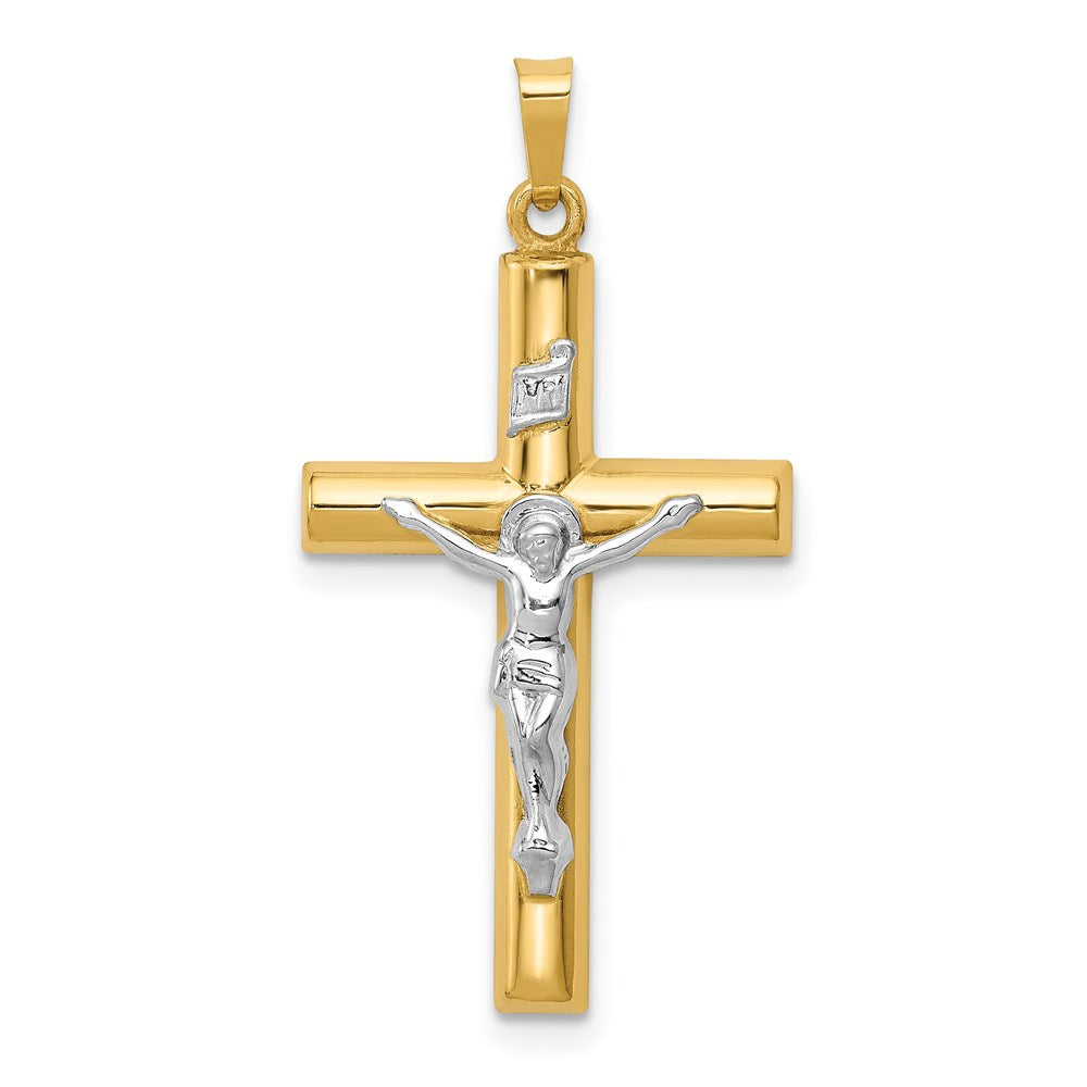 14k Two-tone 20 mm INRI Hollow Crucifix Pendant (1.11 grams)