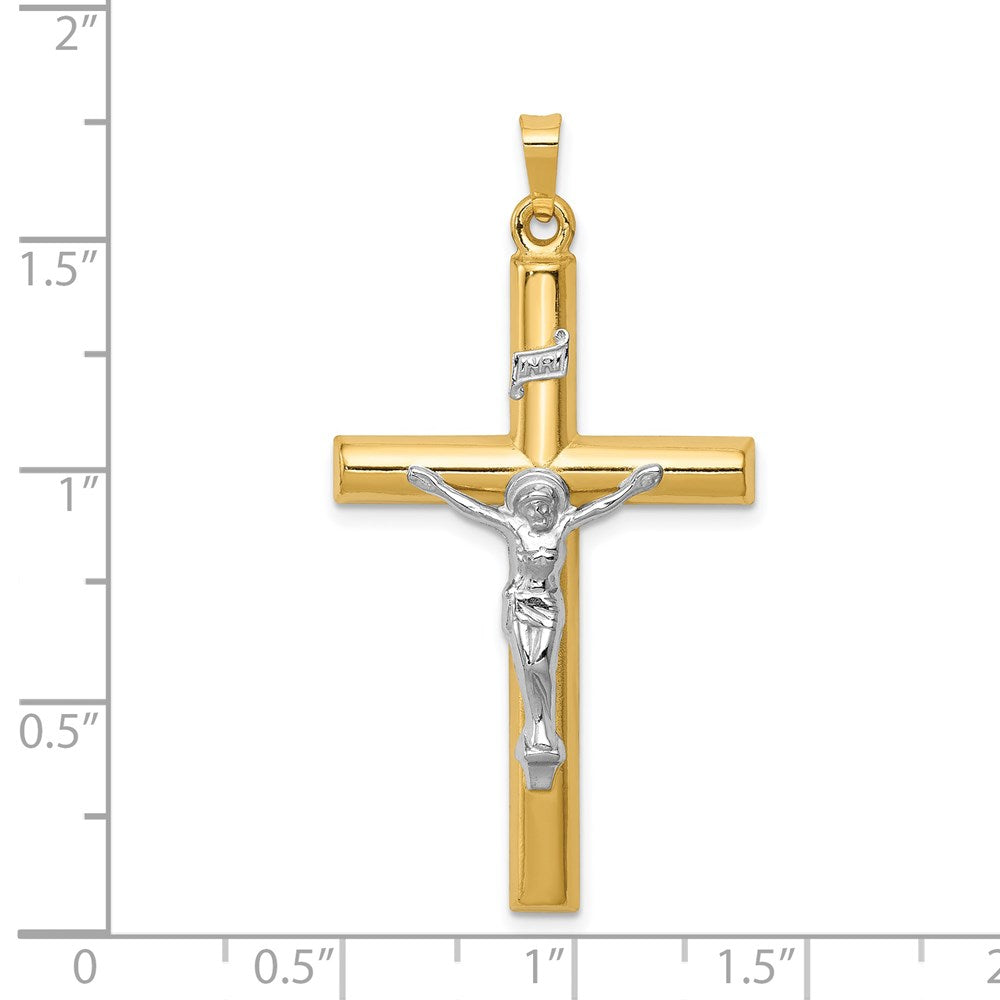 14k Two-tone 25 mm INRI Hollow Crucifix Pendant (1.78 grams)
