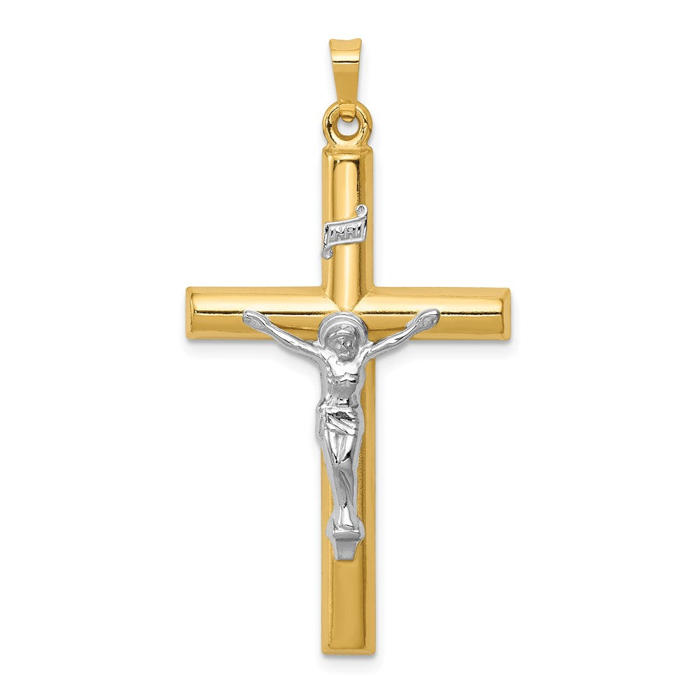 14k Two-tone 25 mm INRI Hollow Crucifix Pendant (1.78 grams)