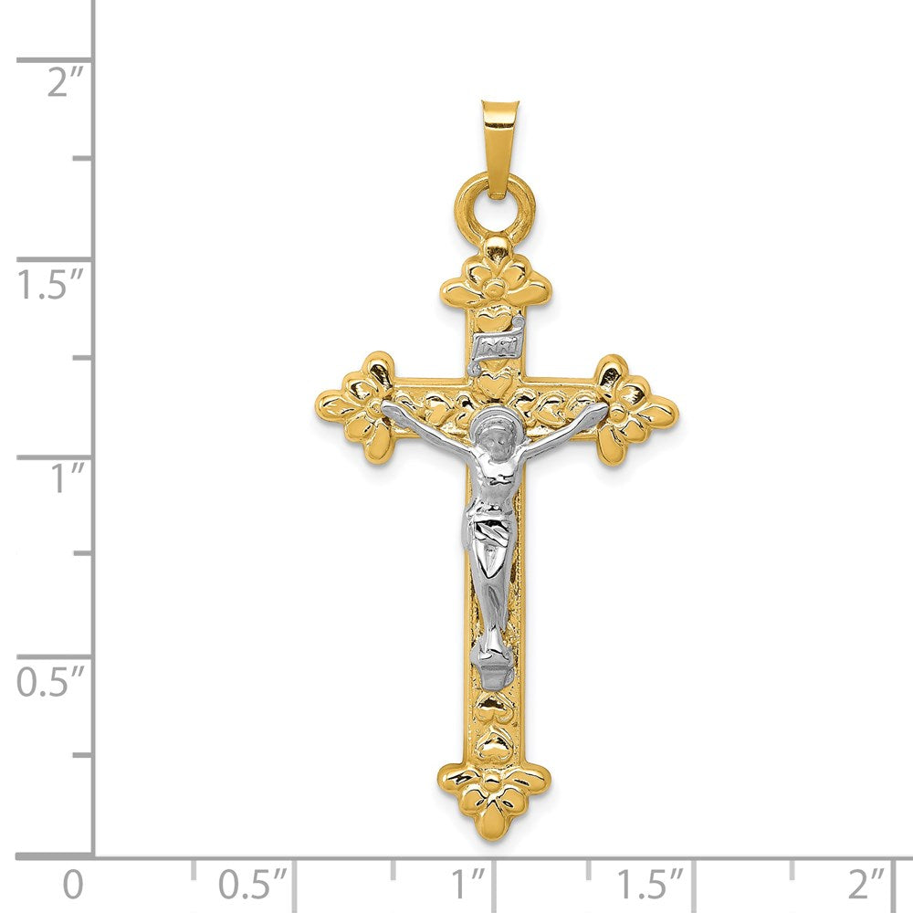14k Two-tone 22 mm INRI Hollow Crucifix Pendant (1.61 grams)