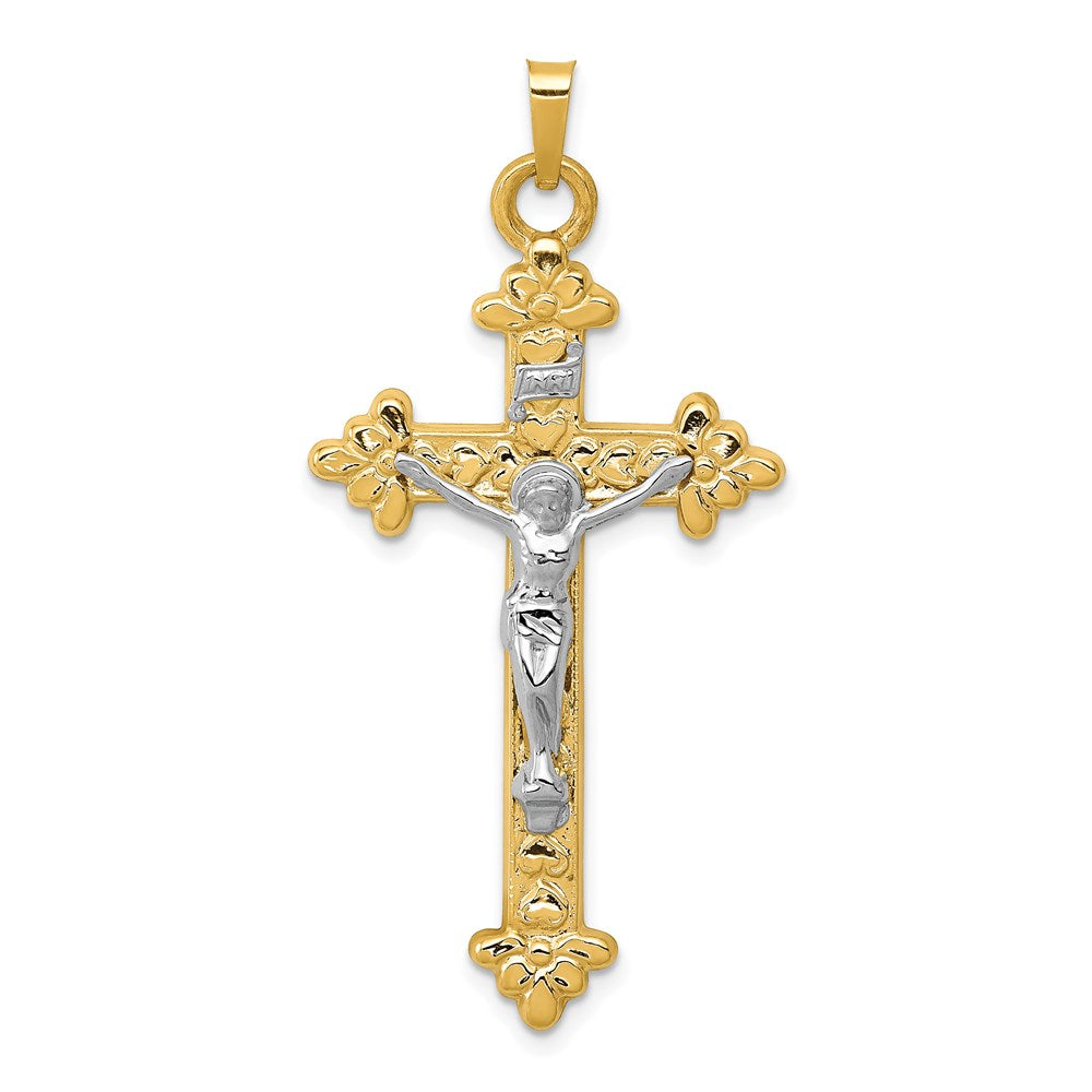 14k Two-tone 22 mm INRI Hollow Crucifix Pendant (1.61 grams)
