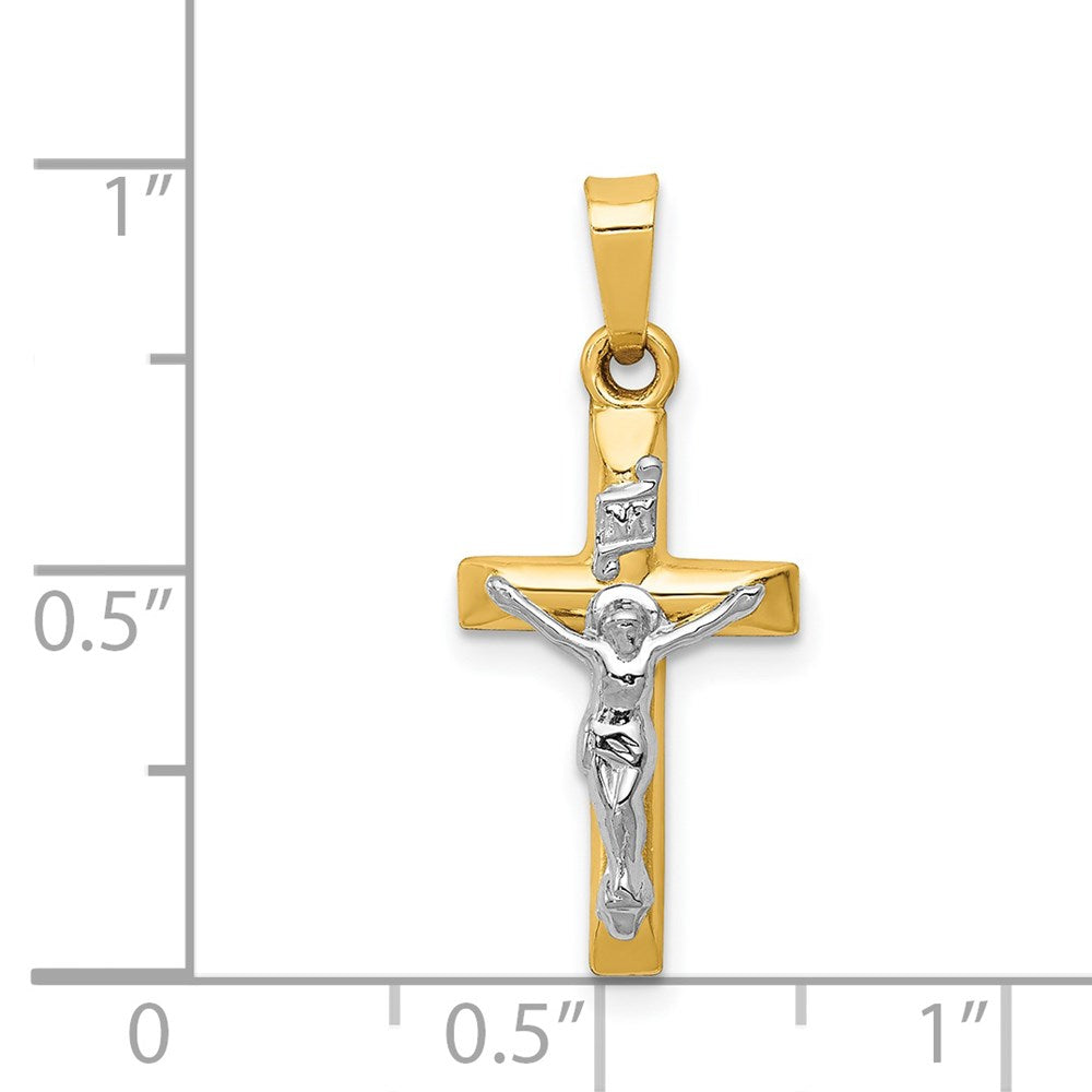 14k Two-tone 12 mm INRI Hollow Crucifix Pendant (0.55 grams)