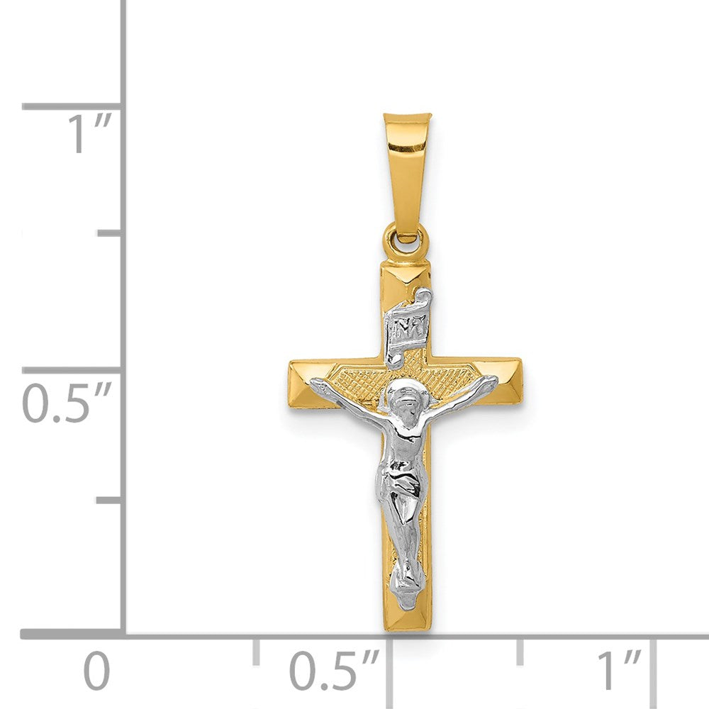 14k Two-tone 12 mm INRI Hollow Crucifix Pendant (0.48 grams)