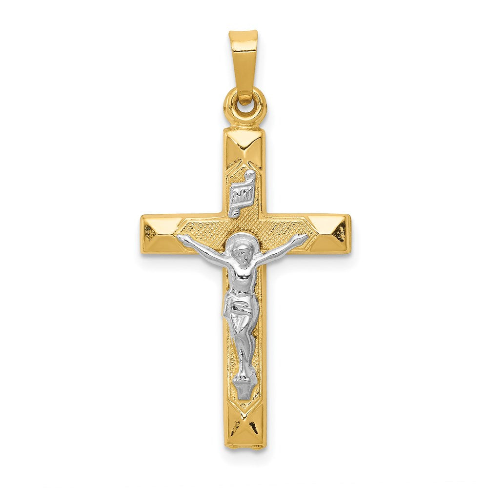 14k Two-tone 17 mm INRI Hollow Crucifix Pendant (1.05 grams)