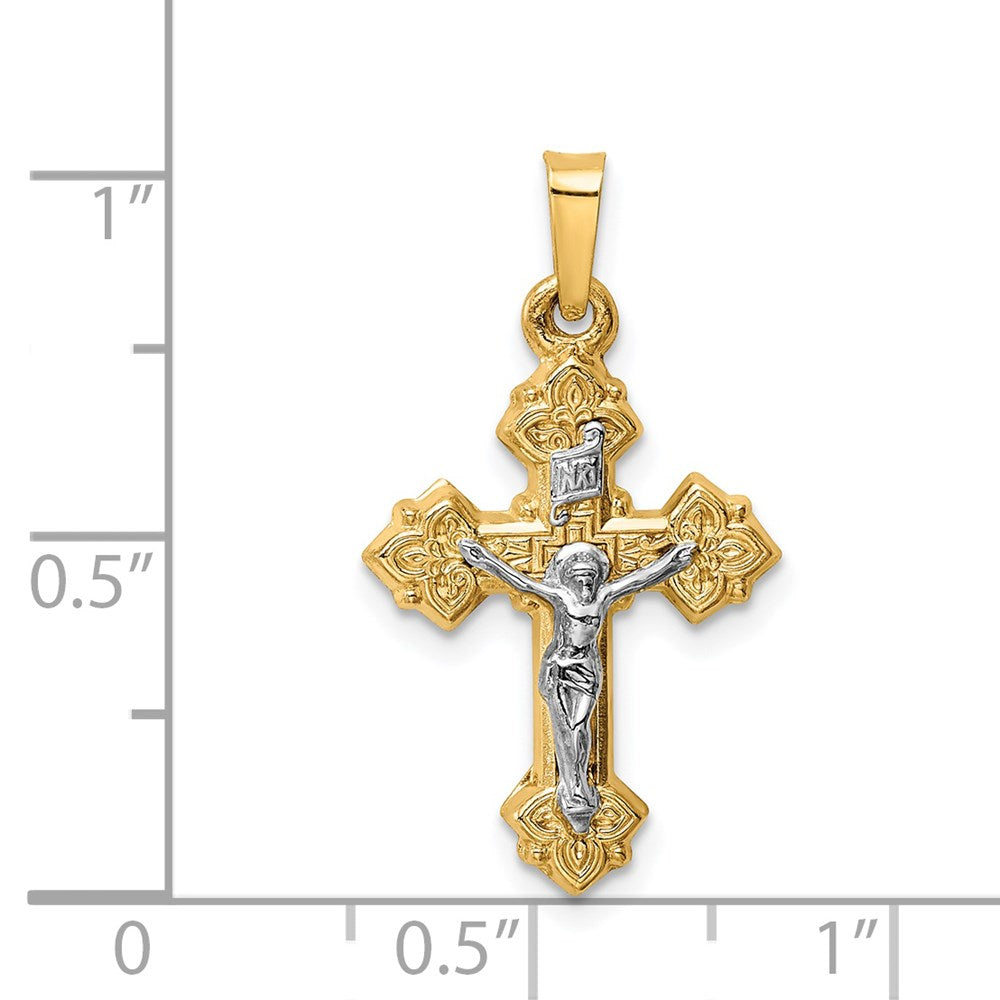 14k Two-tone 15 mm INRI Hollow Crucifix Pendant (0.82 grams)