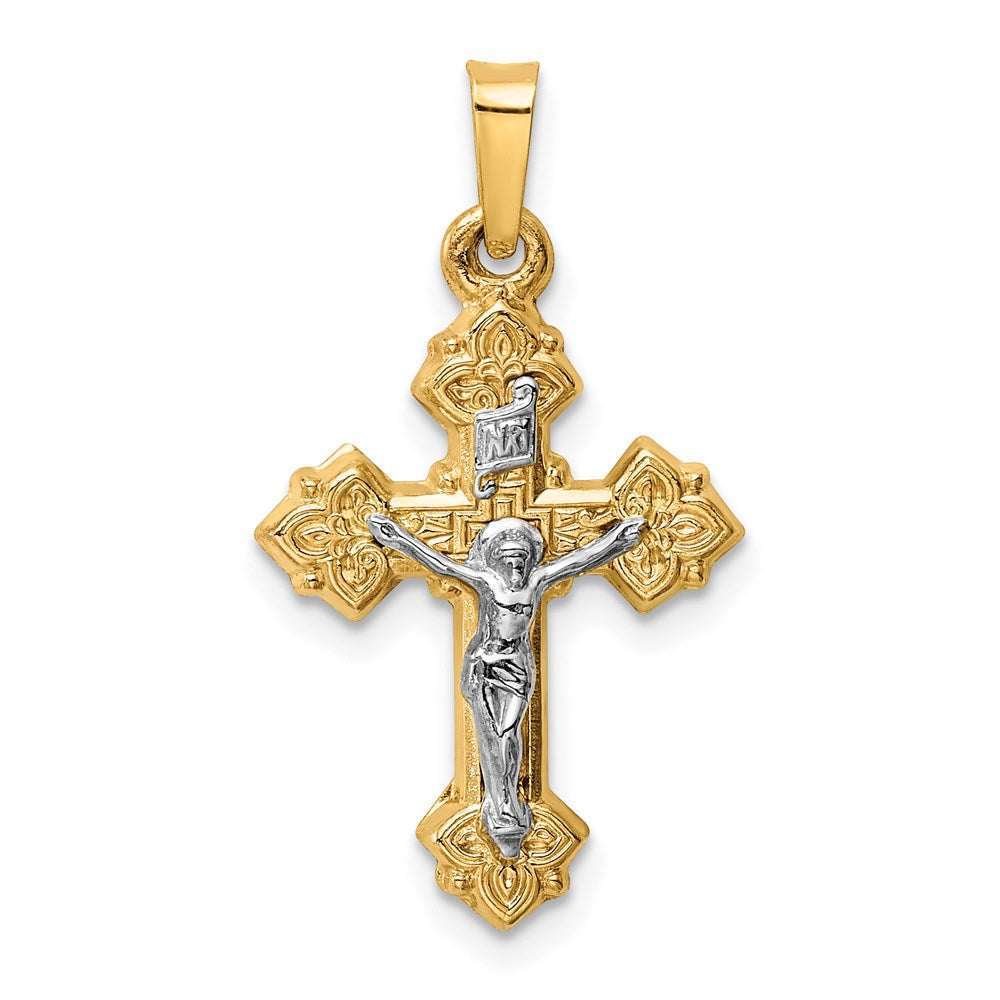 14k Two-tone 15 mm INRI Hollow Crucifix Pendant (0.82 grams)