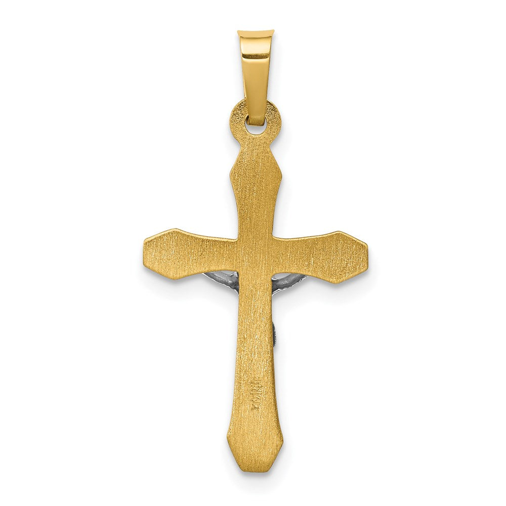 14k Two-tone 14 mm INRI Hollow Crucifix Pendant (0.65 grams)