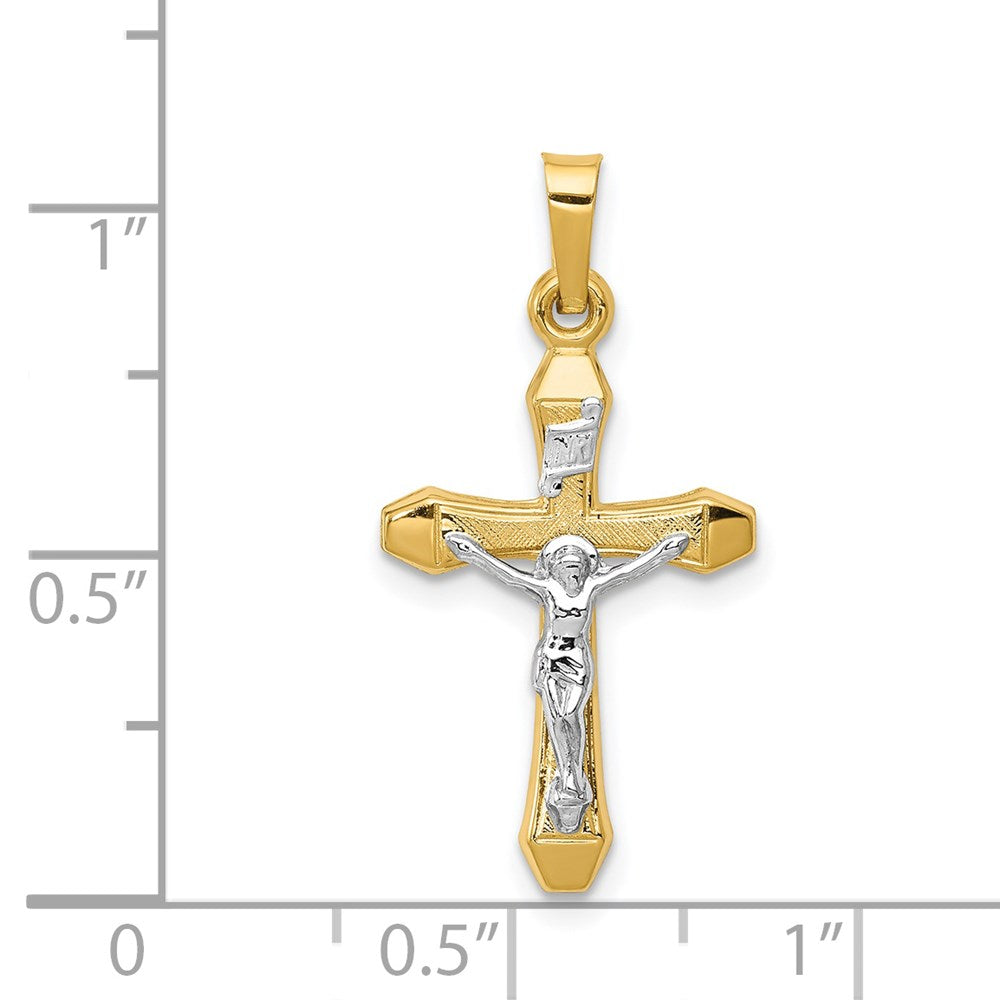 14k Two-tone 14 mm INRI Hollow Crucifix Pendant (0.65 grams)