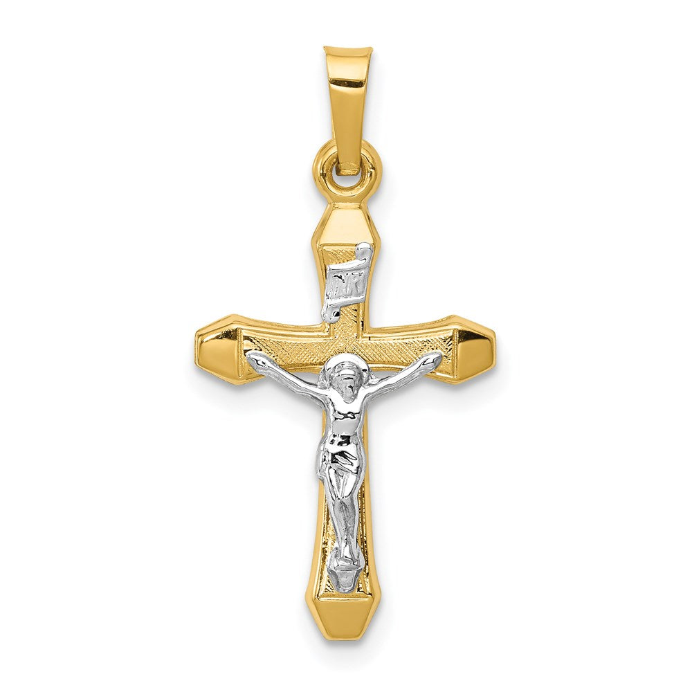 14k Two-tone 14 mm INRI Hollow Crucifix Pendant (0.65 grams)