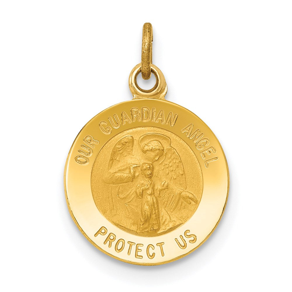 14k Yellow Gold 11.75 mm Guardian Angel Medal Charm (0.71 grams)