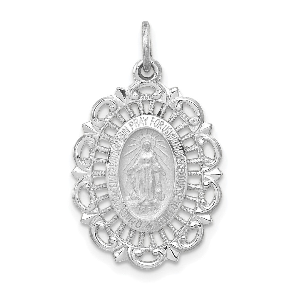 14k White Gold 15.6 mm Miraculous Medal Solid Charm (1.45 grams)