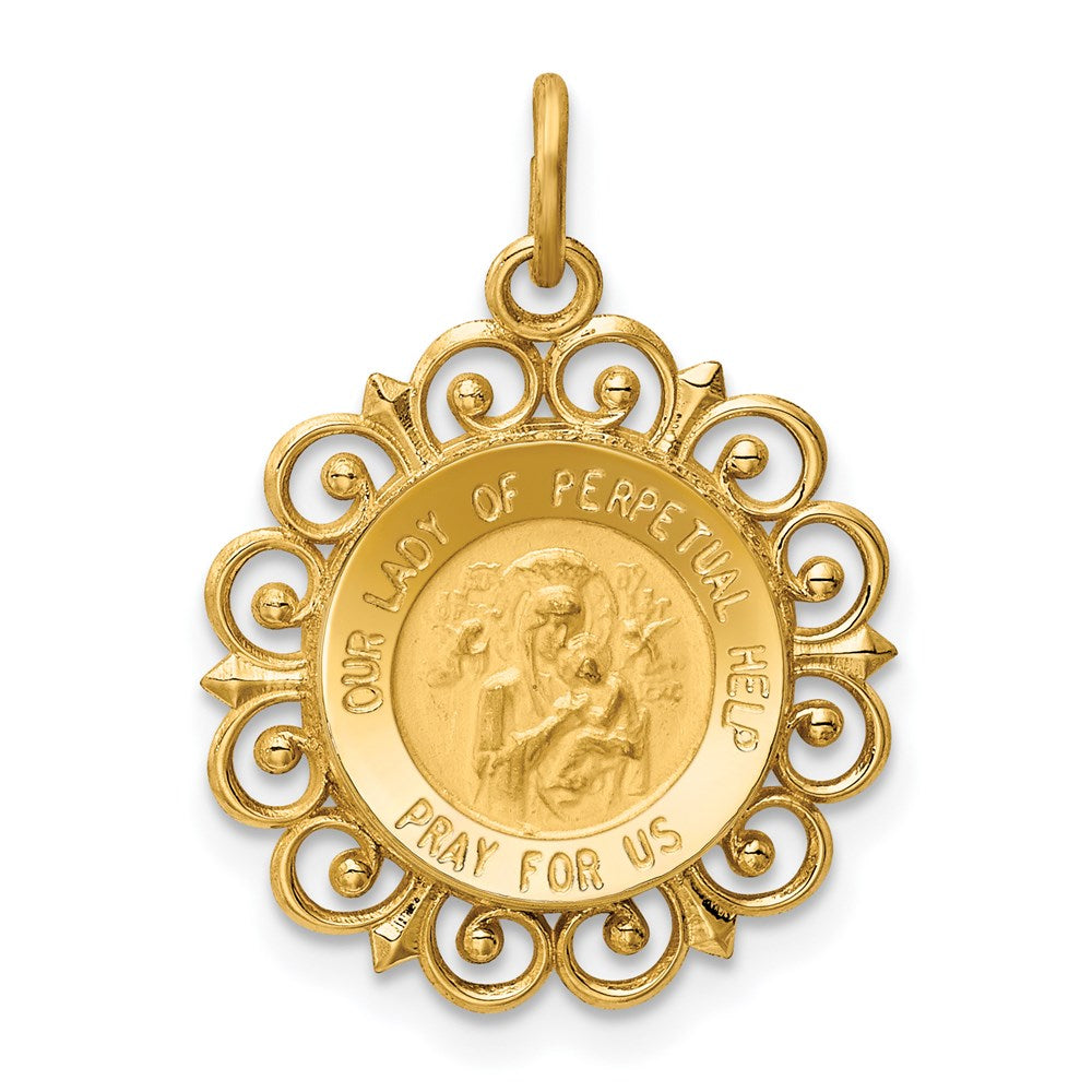 14k Yellow Gold 17.25 mm Our Lady of Perpetual Help Medal Charm (1.24 grams)