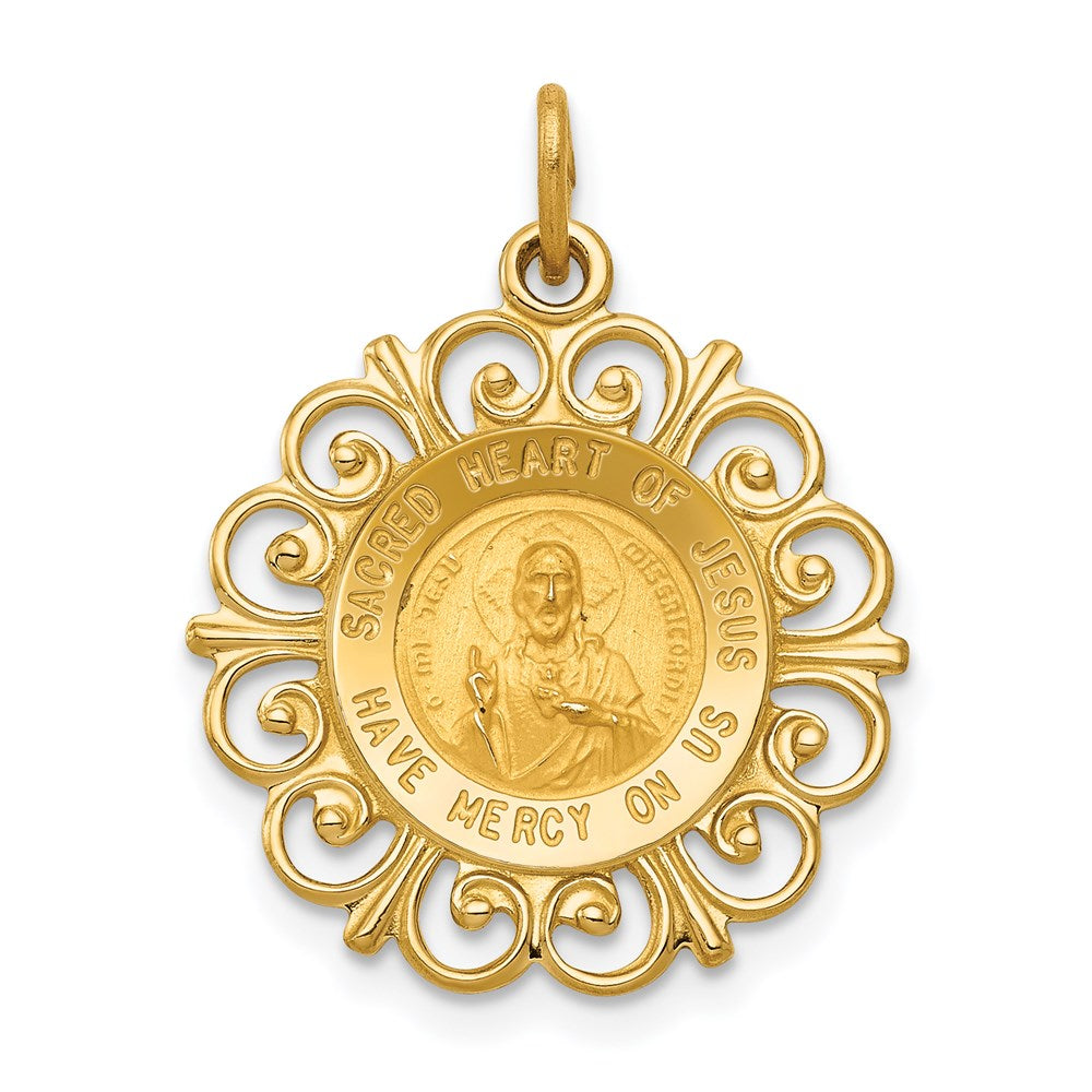 14k Yellow Gold 18 mm Sacred Heart of Jesus Medal Charm (1.31 grams)