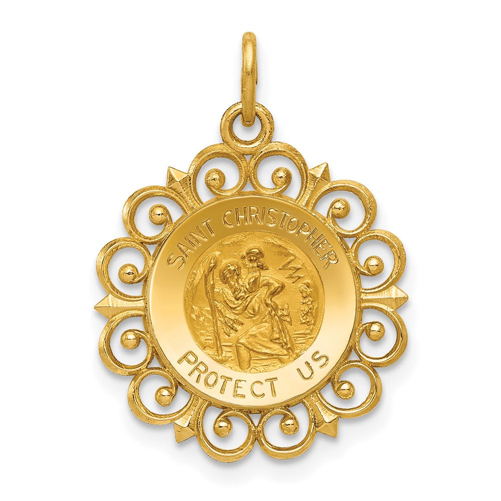 14k Yellow Gold 17.5 mm Saint Christopher Medal Charm (1.43 grams)