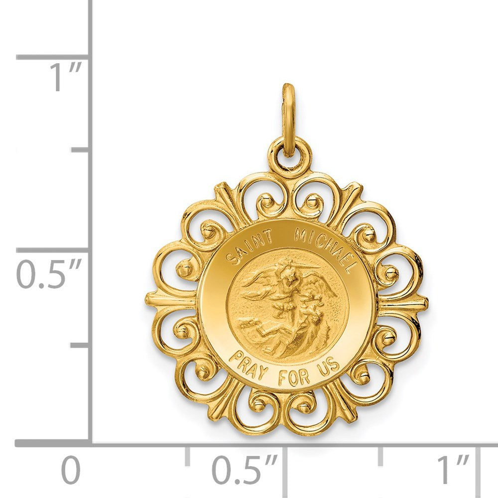 14k Yellow Gold 19 mm Saint Michael Medal Charm (1.43 grams)