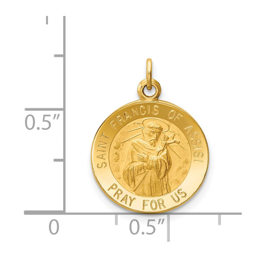 14k Yellow Gold 15 mm Saint Francis of Assisi Medal Charm (1.3 grams)