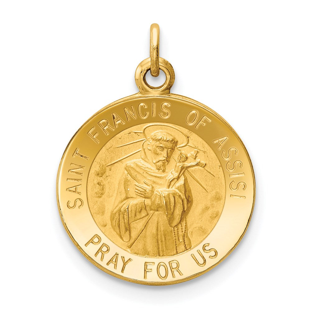 14k Yellow Gold 15 mm Saint Francis of Assisi Medal Charm (1.3 grams)