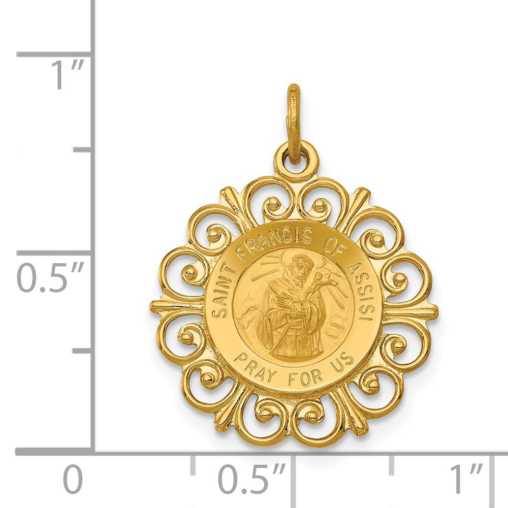 14k Yellow Gold 19 mm Saint Francis of Assisi Medal Pendant (1.43 grams)