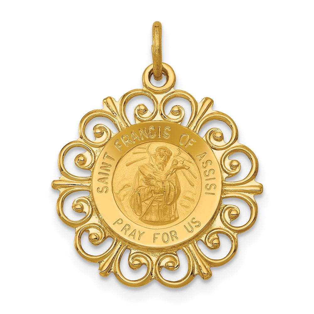 14k Yellow Gold 19 mm Saint Francis of Assisi Medal Pendant (1.43 grams)