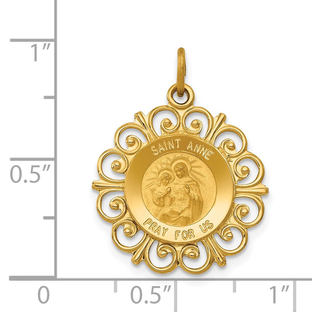 14k Yellow Gold 19 mm Saint Anne Medal Charm (1.43 grams)