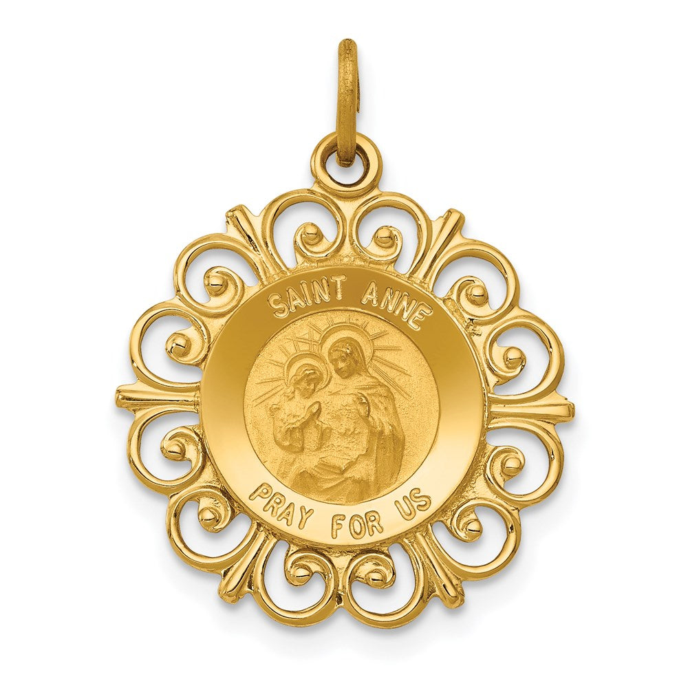 14k Yellow Gold 19 mm Saint Anne Medal Charm (1.43 grams)