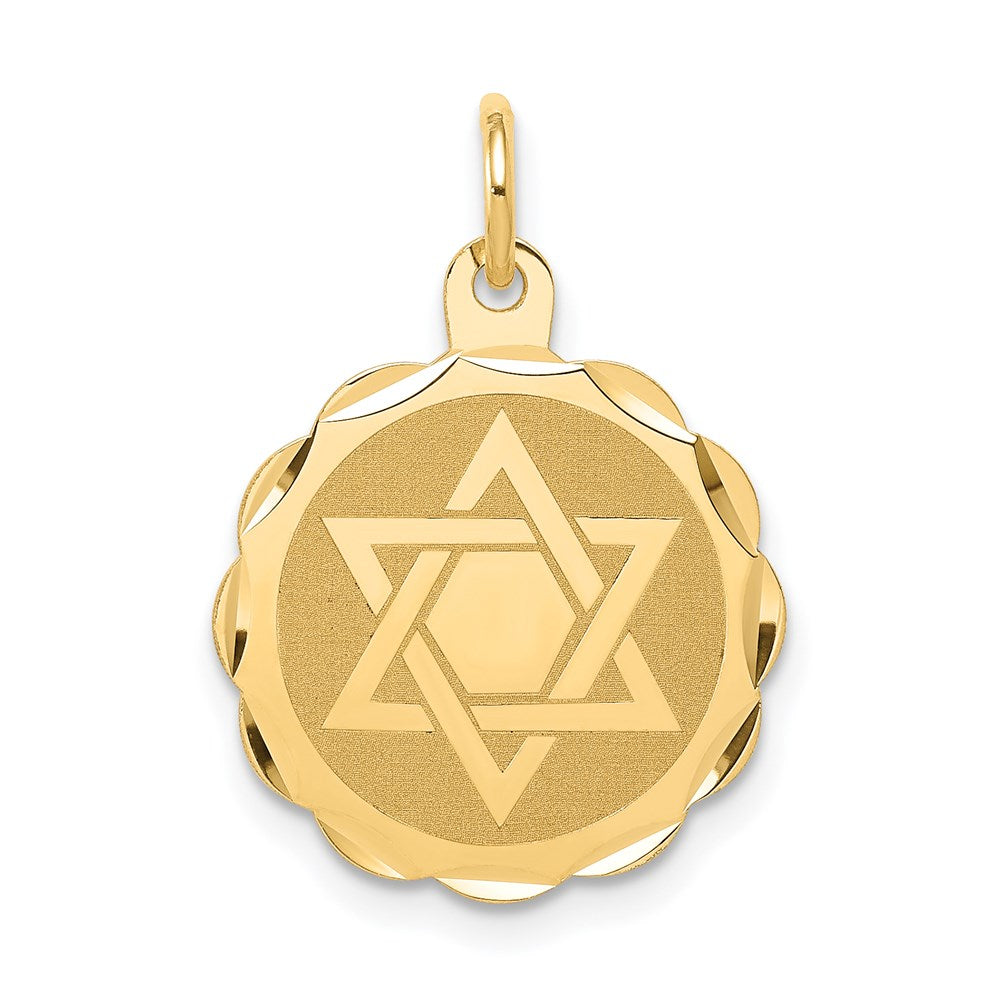 14k Yellow Gold 16 mm Solid Star of David Disc Charm (0.66 grams)