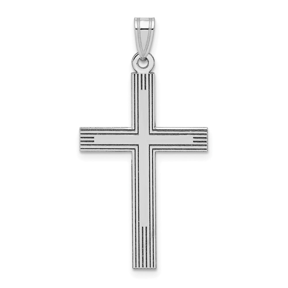 14k White Gold 20 mm White Laser Etched Cross Charm (1.45 grams)