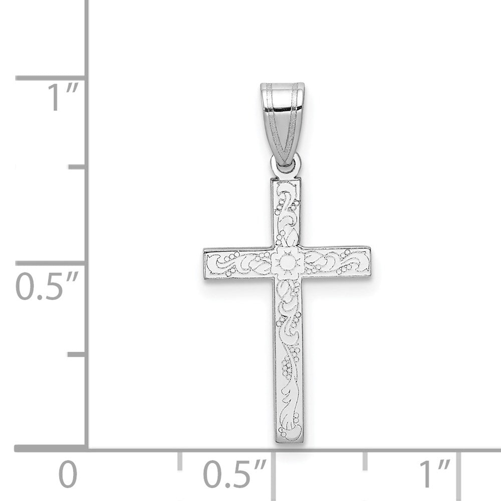 14k White Gold 12 mm White Floral Cross Charm (0.61 grams)