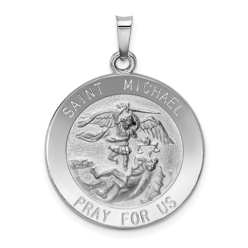 14k White Gold 22 mm Saint Michael Medal Pendant (3.88 grams)