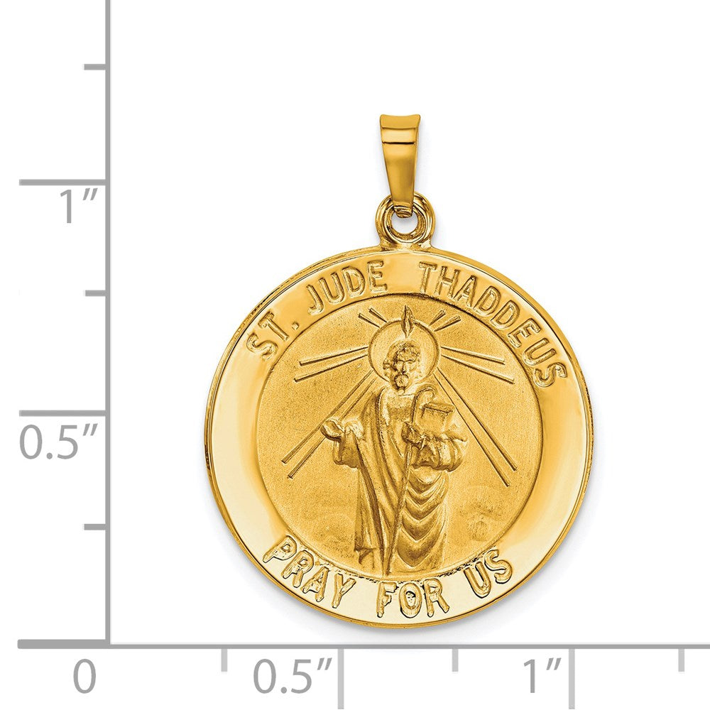 14k Yellow Gold 22 mm Saint Jude Medal Hollow Pendant (1.78 grams)