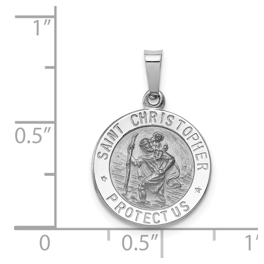 14k White Gold 14.75 mm Saint Christopher Medal Charm (1.3 grams)