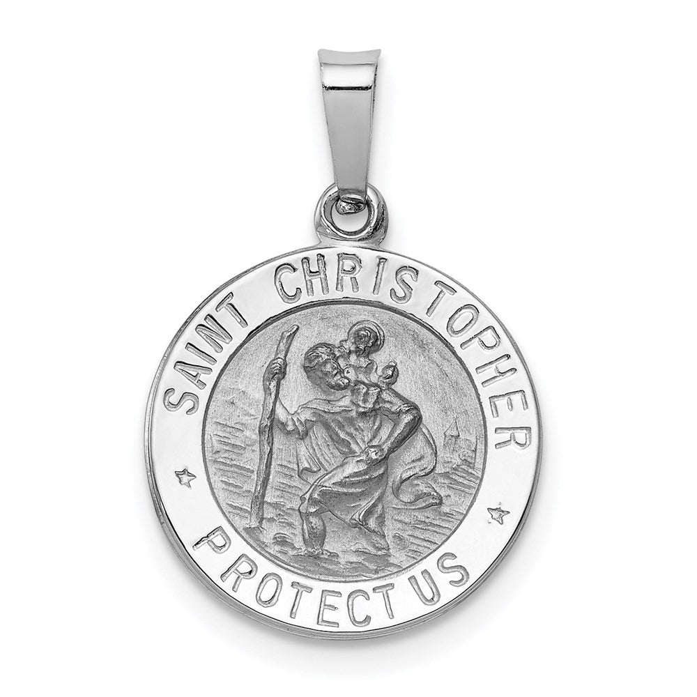 14k White Gold 14.75 mm Saint Christopher Medal Charm (1.3 grams)