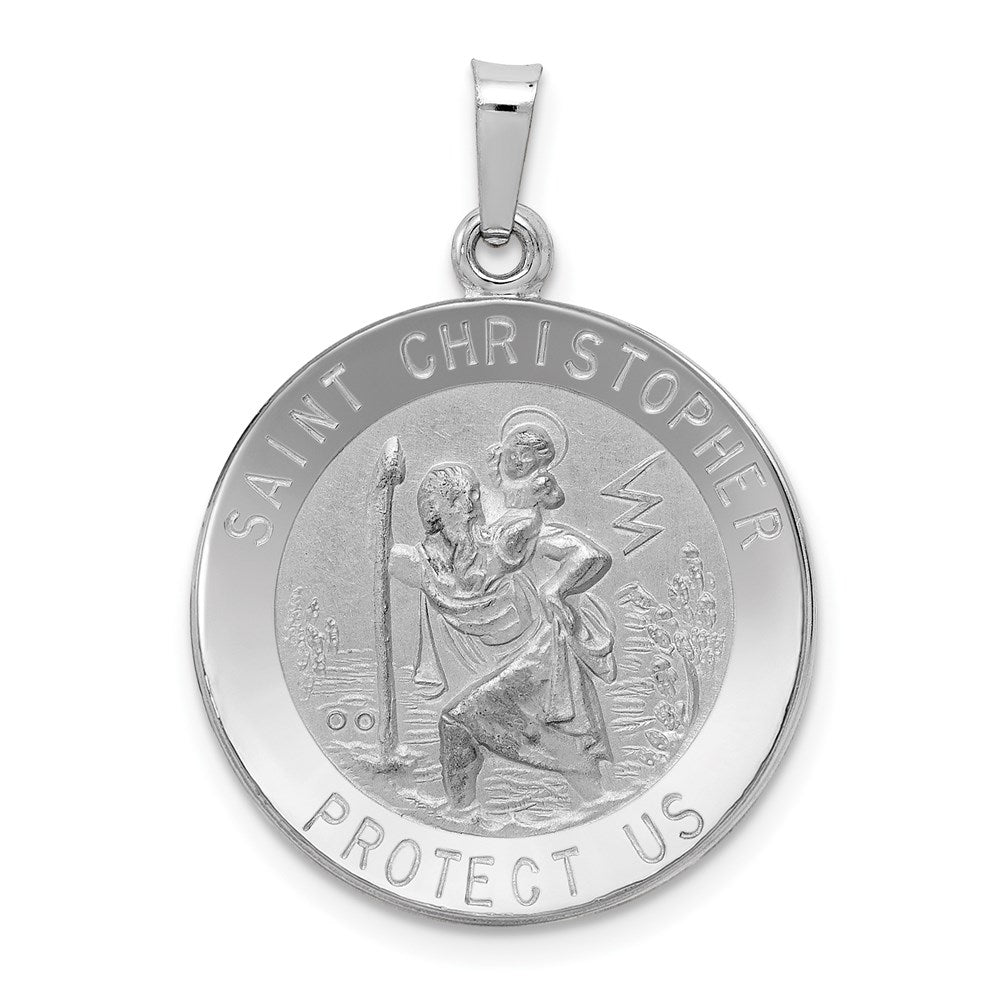 14k White Gold 20.5 mm Saint Christopher Medal Pendant (2.14 grams)