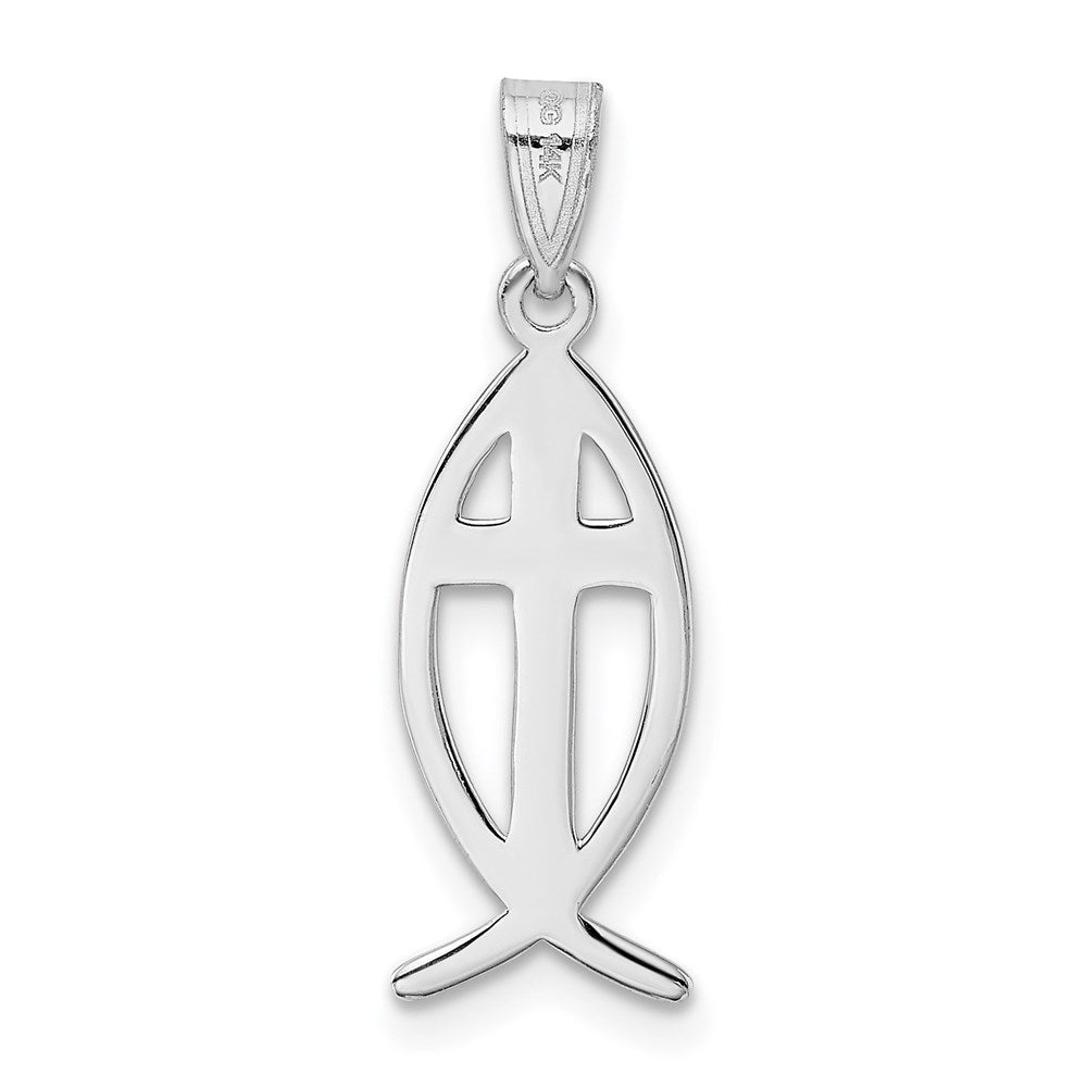 14k White Gold 9 mm Cross Ichthus Fish Pendant (1.19 grams)