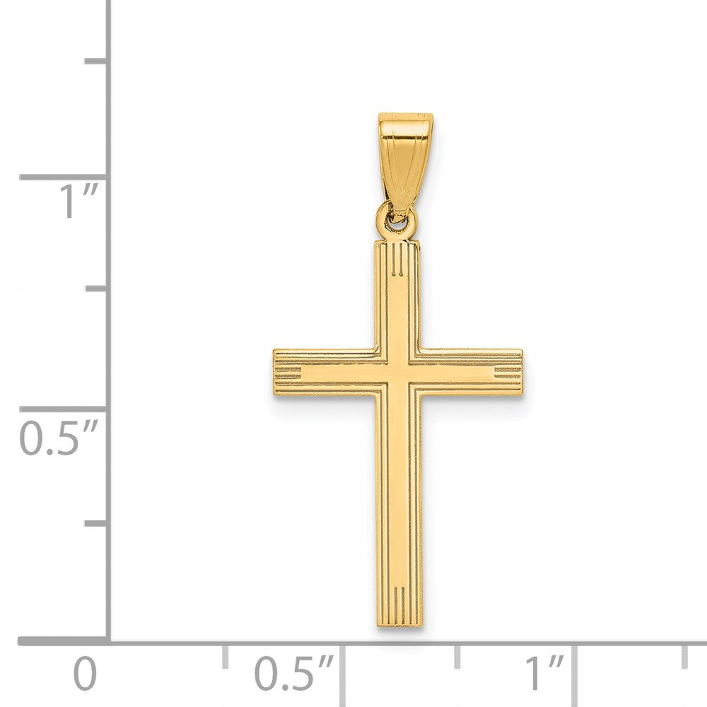 14k Yellow Gold 15 mm Polished Laser Etched Cross Charm (0.83 grams)