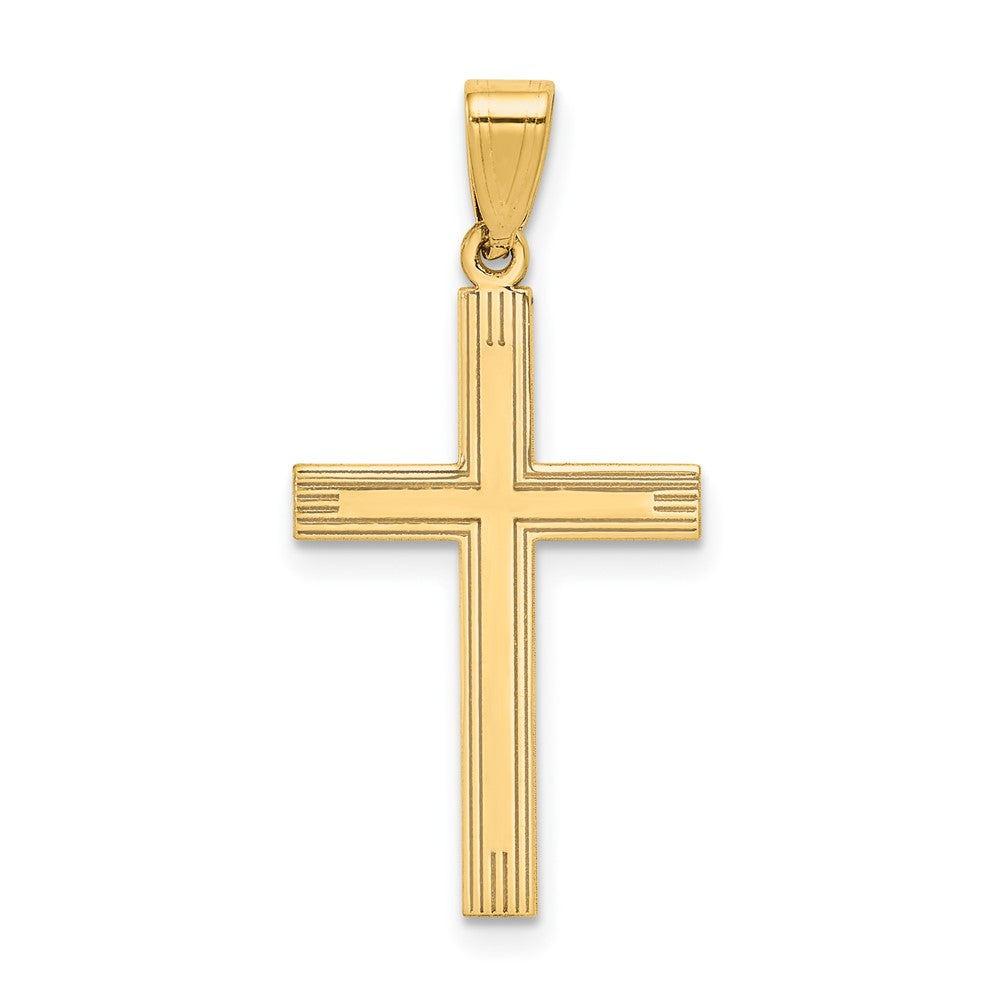 14k Yellow Gold 15 mm Polished Laser Etched Cross Charm (0.83 grams)