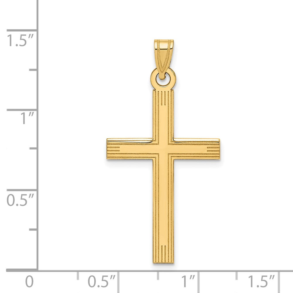 14k Yellow Gold 19 mm Laser Etched Cross Charm (1.33 grams)